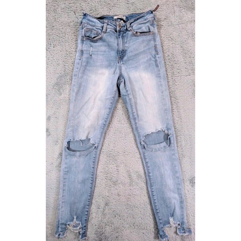 Refuge Skinny Jeans Women 2 Light Wash Distressed High Rise Frayed Hem